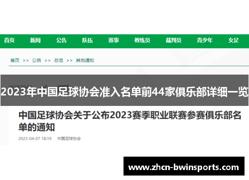 2023年中国足球协会准入名单前44家俱乐部详细一览